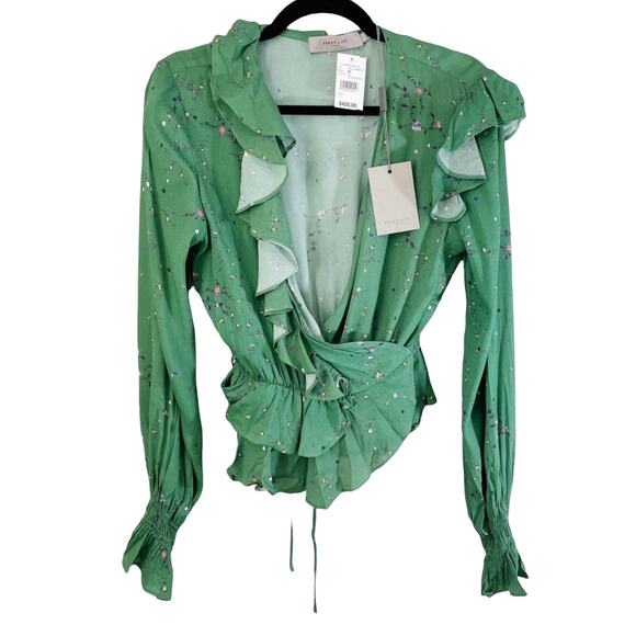 NWT Preen By Thornton Bregazzi Women's Paloma Wrap Top Long Sleeve Green XS Boho - Picture 3 of 15